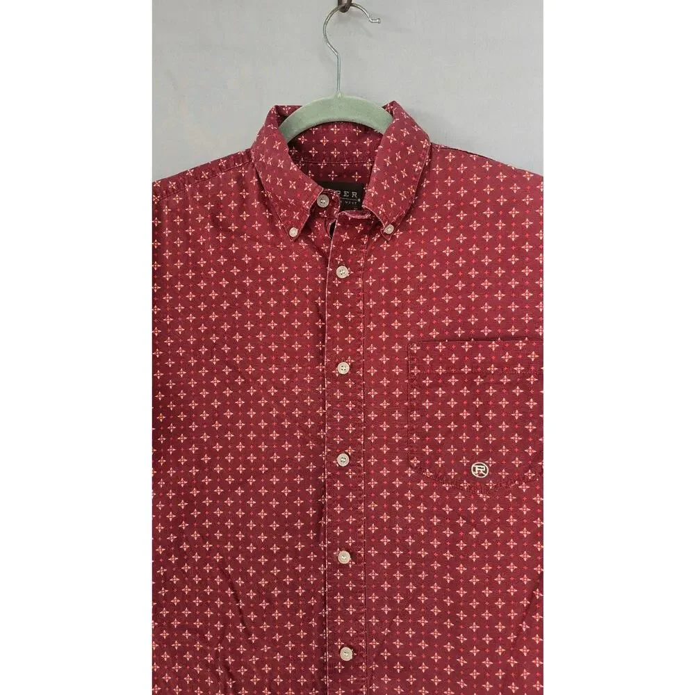 Roper Shirt Mens Small Red Geometric Western Cotton Button Front Long Sleeve